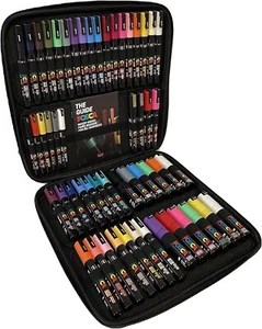 Uni Posca Paint Marker Art Pen Posca Travel Case Set of 54 Assorted Colours - Afbeelding 1 van 3