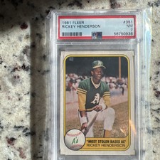 Rickey Henderson 1981 Fleer #351 Athletics PSA Graded 7 Baseball Card Slab