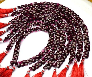 Natural Gem Rhodolite Garnet 7mm Size Faceted Trillion Shape Briolette Beads 10" - Picture 1 of 5