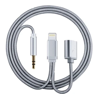 AUX and 3.5mm Headphone Charger 2in1 Nylon Braided Cable for iPhone (4 Colors) - Picture 1 of 13