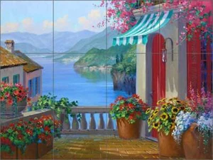 Mediterrane Fliese Backsplash Mikki Senkarik Comer See Kunst Keramik Wandbild MSA139 - Bild 1 von 2