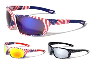 SPORT WRAP AROUND SUNGLASSES USA AMERICAN FLAG PATRIOTIC RETRO DESIGNER FASHION - Picture 1 of 6