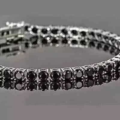 Pulseira de tênis folheada a ouro branco 14K corte redondo preta criada em laboratório 2 quilates - Imagem 1 de 4