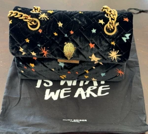 Kurt Geiger London Handbag Purse Big 10"x7" Black velvet theme stars Convertible - Picture 1 of 19
