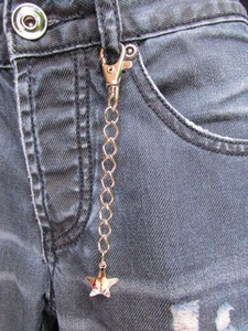 NEW MEN WOMEN SILVER METAL KEY CHAIN RING LONG MINI STAR JEANS BAG CHARM JEWELRY - Picture 1 of 1