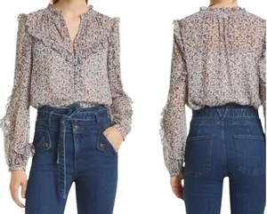 Veronica Beard Sheer Abra Floral Print Ruffle Blouse Women's sz 8 With Cami Tank - Picture 1 of 18