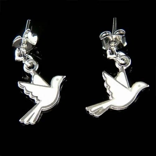 Белая эмаль любовь богемное голубь мира голубь птица хиппи проколотый родий серьги новый - Изображение 1 из 1