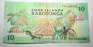 1992 Cook Islands, $10 Ten Dollars, Rarotonga, Azure-tailed Skink Lizard - Picture 1 of 2