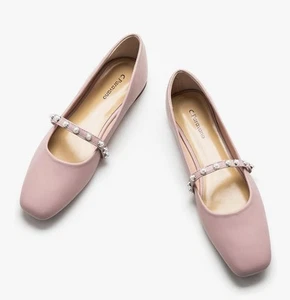 C.Paravano Mary Jane Flats for Women, Square Toe Ballet Flats w/Pearl Strap 6.5 - Picture 1 of 5