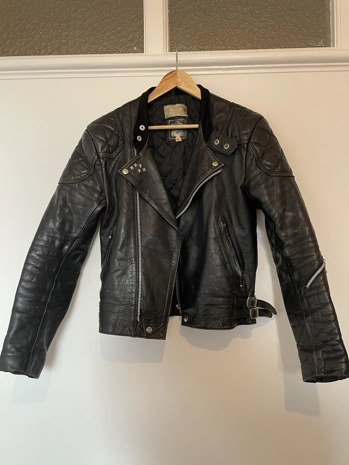 Original Vintage Lewis Leather Motorcycle Biker Jacket Black - Image 1 of 4