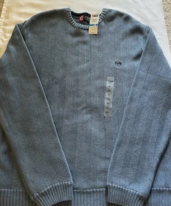 Chaps Pullover Sweater Mens XL Blue Cotton Knit Crew Neck Preppy NEW - Picture 1 of 10