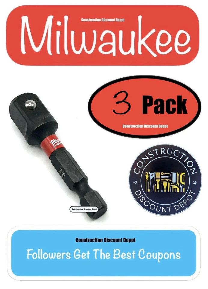 Paquete de 3 adaptadores de zócalo Milwaukee SHOCKWAVE Impact Duty 3/8" vástago de 1/4" a granel Foto 1 de 1