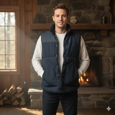 GAP x Pendleton Wool-Lined Puffer Vest Men’s Large Blue Denim Western Style  - Image 1 of 4