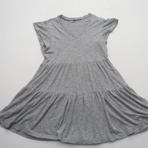 Monrow A Line Dress Small Grey Tiered V Neck Short Sleeve Made in USA - Picture 1 of 8