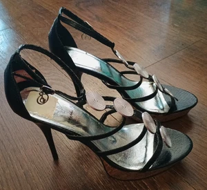 Baby Phat schwarz Schlange silber Scheiben 1" Plateau 5" Absatz sexy Riemchensandalen 10 - Bild 1 von 14