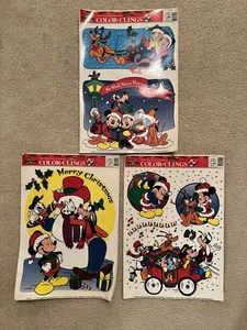 Vintage DISNEY Christmas Window Cling 1990 - Mickey Minnie Goofy Donald 3 Pages - Picture 1 of 5