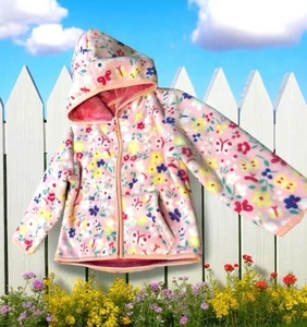 Girls Multicolor Plush Flowered Fleece Zip Jacket With Faux Fur Lining 3-4T Cozy - Picture 1 of 8