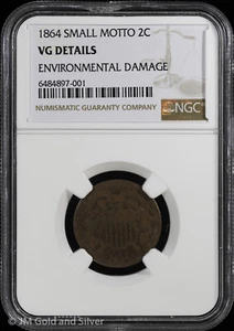 1864 2C Small Motto 2 Cent Piece NGC VG Details - Picture 1 of 4