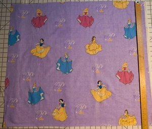 Dancing Disney Princesses Purple Glittery Cotton Fabric 25" x 28" Cinderella - Picture 1 of 3