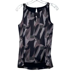 White House Black Market XS Satin Sleeveless Top Key Hole Neck Blouse Geometric - Picture 1 of 8