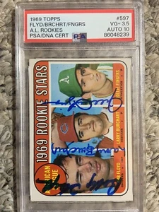 1969 Topps Rollie Fingers Dual Grade PSA 3.5 /10 Triple Signed RC Rookie HOF - Picture 1 of 1