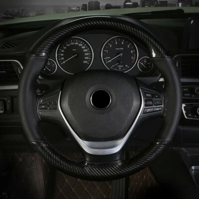 PU Leather Hand Stitching Sewing Car Steering wheel Cover Carbon Fiber Look 38cm - Image 1 of 4