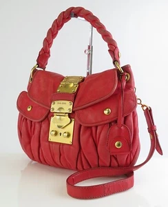 Auth MIU MIU Red Leather & Flap Cover 2-Way Hand Crossbody Bag Purse #59660 - Picture 1 of 16