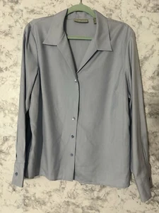 Vintage Kate Hill 100 % Seide Button-Down-Bluse Langarm blau Hemd Gr. 14 gebraucht, in einwandfreiem Zustand - Bild 1 von 9