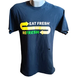 Large T-shirt Subway Uniform Eat Fresh Refresh Graphic Black Cotton Distress - Picture 1 of 5