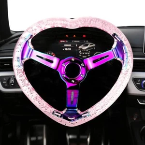Universal Acrylic Car Steering Wheel Love Heart-Shape Design Steering Wheel Pink - Picture 1 of 9