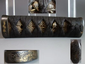 Tsuka handle hilt dragon unryu fuchi kashira poppy menuki sword fitting tsuba - Picture 1 of 8