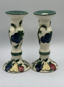 Pair Of Vintage 1992 Talavera Mexico Pottery Candlesticks Signed Hand Painted 7” - Picture 1 of 11