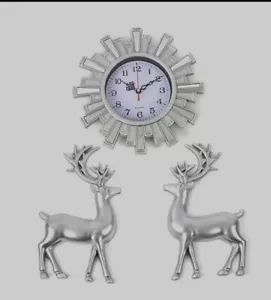 NEW Deer Decorative Wall Clock Silver Art - Picture 1 of 3