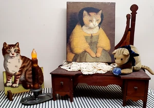 FOLK COLONIAL REPRODUCTION MEDIEVAL PRIMITIVE VINTAGE STYLE CAT SERIES #6 SIGN - Picture 1 of 10