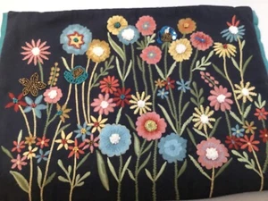 PIER 1 NavyBlueMulti Embroidered Beaded Floral ThrowPillow COVER 13x19 3-A454-3 - Picture 1 of 13