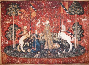 (LARGE) TASTE The Lady & Unicorn Medieval Tapestry Wall Hanging Jacquard Weave. - Picture 1 of 8