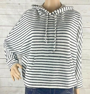 dELiA*s Hooded Shirt Medium Muted Black White Striped Cropped Oversized Hoodie - Picture 1 of 12