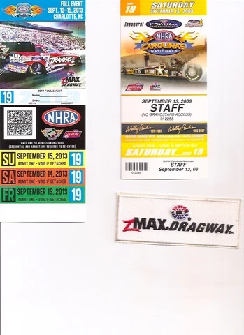 NHRA Z-Max 2008/2013 ticket stubs and patch Cover
