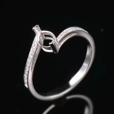 Anillo de oro blanco sólido de 14K diamantes naturales semi montaje marquesa 8x4 mm Foto 1 de 4