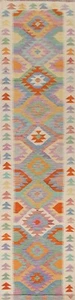 3'x17'Runner Rug Colorful Flat Weave Handmade Wool Kilim Oriental Carpet - Picture 1 of 11