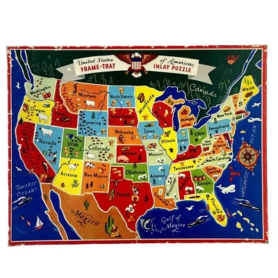 Vintage 1950's Puzzle of the United States of America Frame Tray Inlay COMPLETE - Image 1 of 4