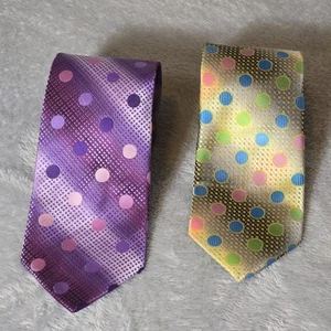 Stacy Adams Men's Ties Set Of 2 Purple/Gold Multi Polka Dot Microfiber Easter  - Picture 1 of 20