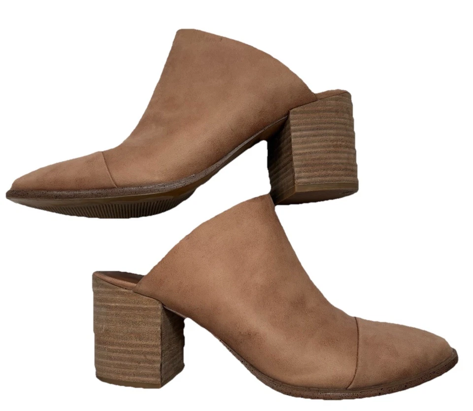 Report Tan Suede Mules Slip-on Block Heels Pointy Toes Studded 9 Comfortable! - Image 1 of 4