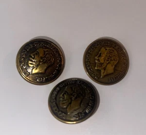 ¿3 PIEZAS MONEDA VINTAGE ESTILO LATÓN? BOTONES VÁSTAGO 30s40s ESTADO 1&1/8” KING GEORGE V - Imagen 1 de 3
