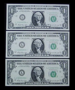 Lot of 3 1969 A U.S. $1 One Dollar Sequential Star Fed Res Notes LOOK - Picture 1 of 20