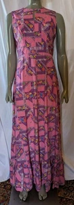VTG 1960s-70s Beautiful Hawaii Wear Inc Pink Purple Floral Print Maxi Dress S/M - Picture 1 of 16