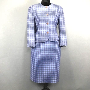 Vintage Pendleton gonna tuta donna 10 blu viola lana a quadri due pezzi USA 80s - Foto 1 di 15