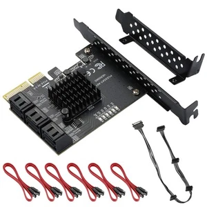 Carte PCI-E x4 vers 6 Ports SATA Carte contrôleur PCIE Gen3 SATA Carte d'exte... - Photo 1/7