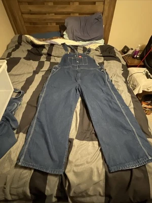 Macacão masculino Dickies jeans e flanela azul carpinteiro tamanho 48x30 - Imagem 1 de 4