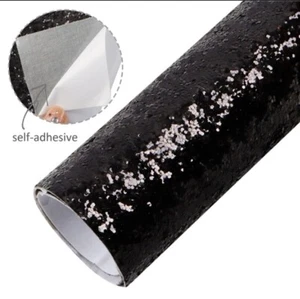 Chunky Glitter Black FAUX LEATHER SHEET 8 X 13" Self-adhesive - Picture 1 of 1